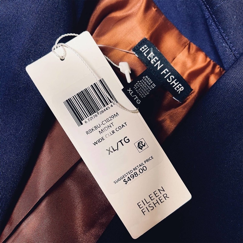 EILEEN FISHER $498 NWT Belt Navy Blue Trench Coat - Picture 11 of 15